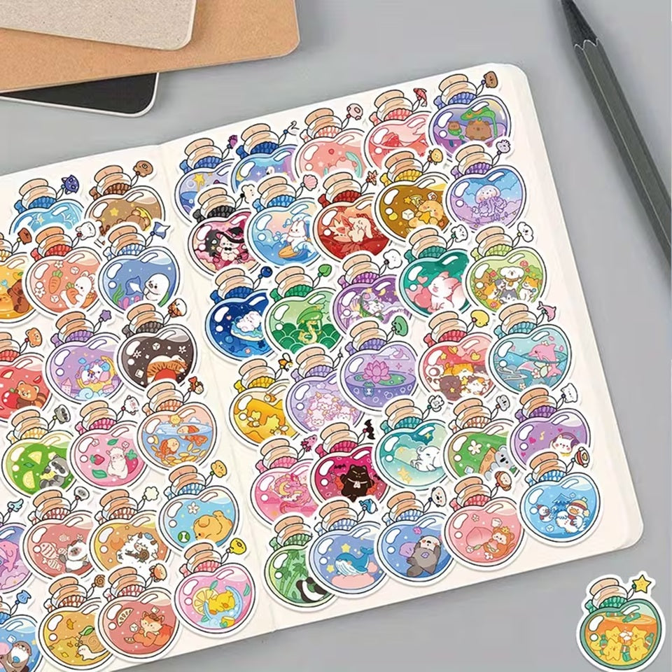 Autocollants Kawaii en Flacons avec Animaux Mignons