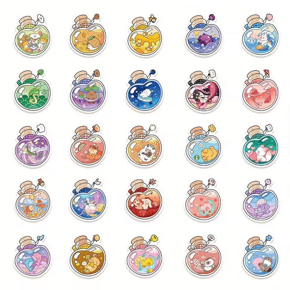 Autocollants Kawaii en Flacons avec Animaux Mignons