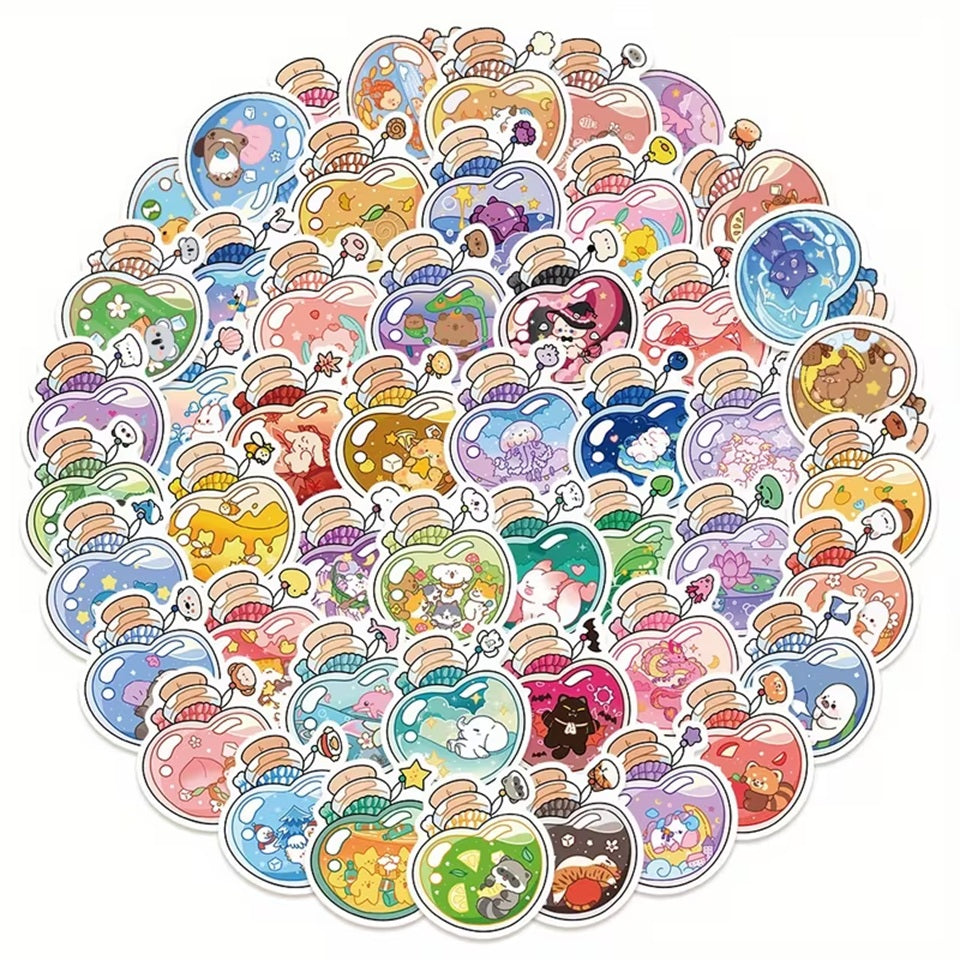 Autocollants Kawaii en Flacons avec Animaux Mignons