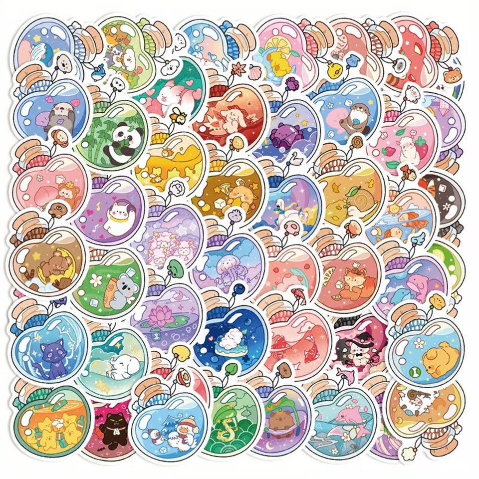 Autocollants Kawaii en Flacons avec Animaux Mignons