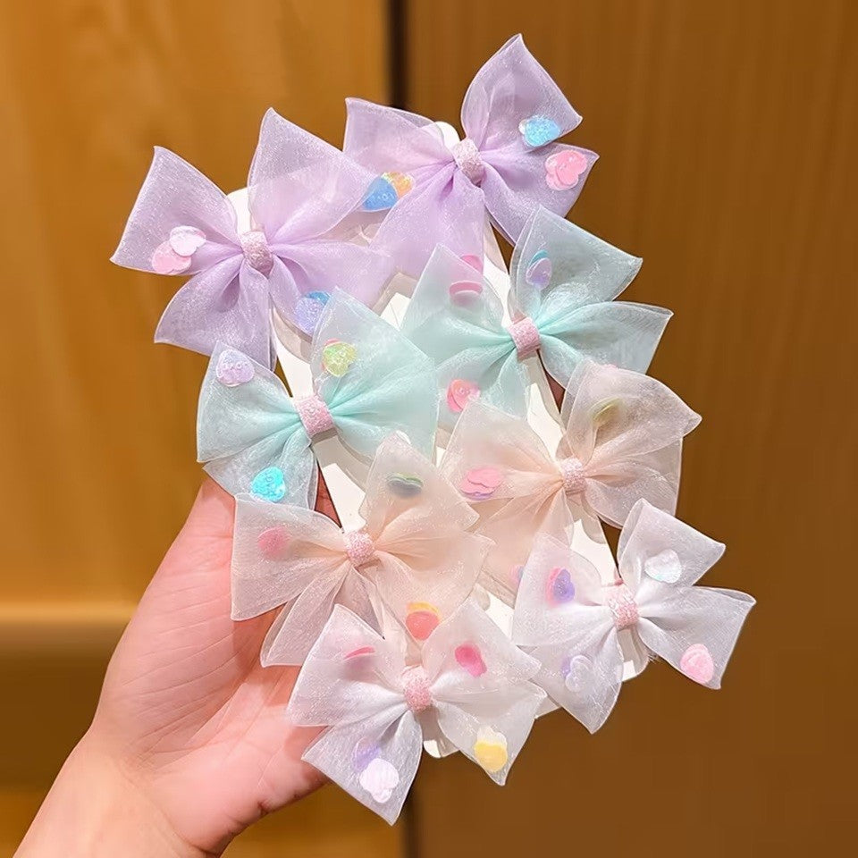 Pinces à Cheveux Noeud Organza Coeurs