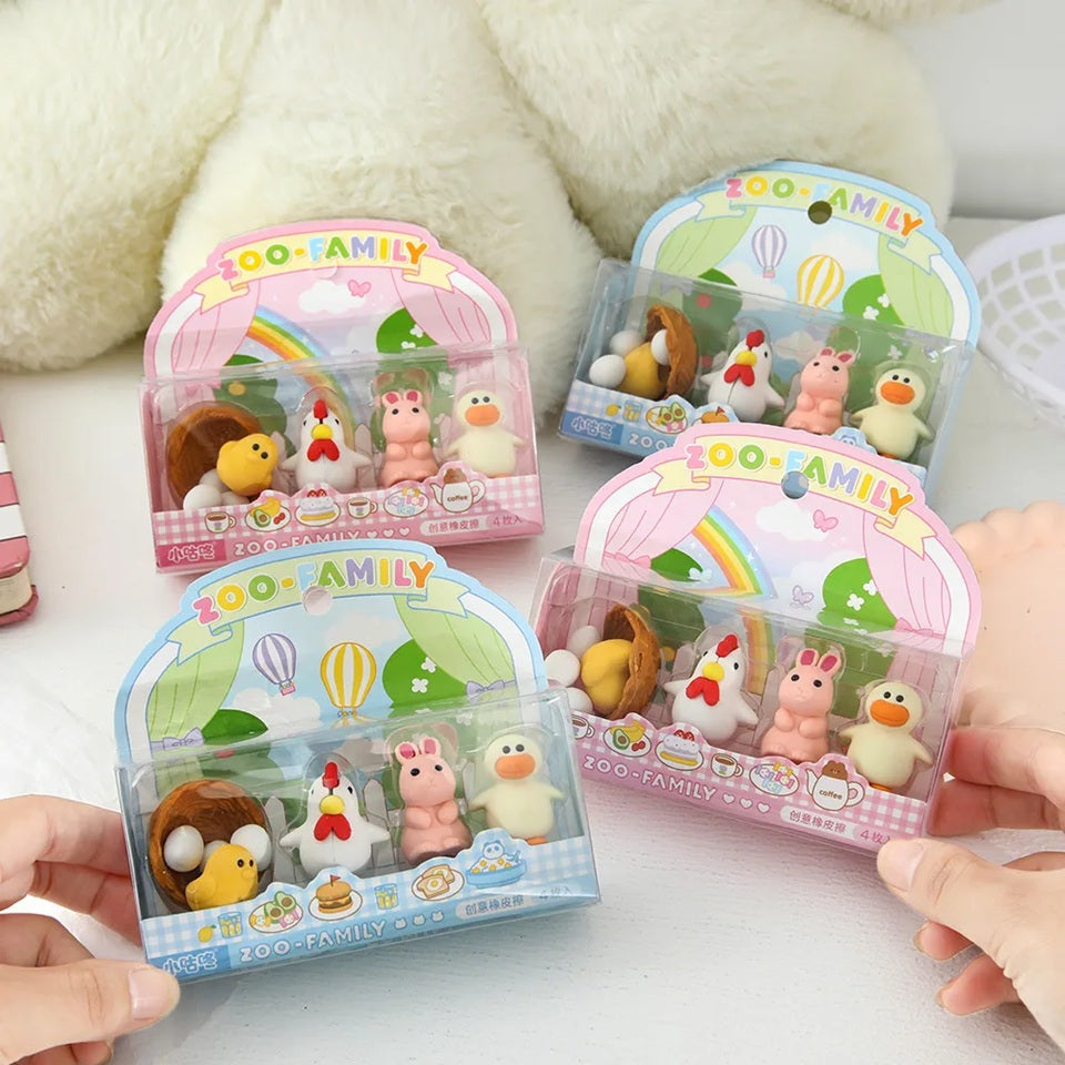 Lot de 4 Gommes Animaux de Ferme