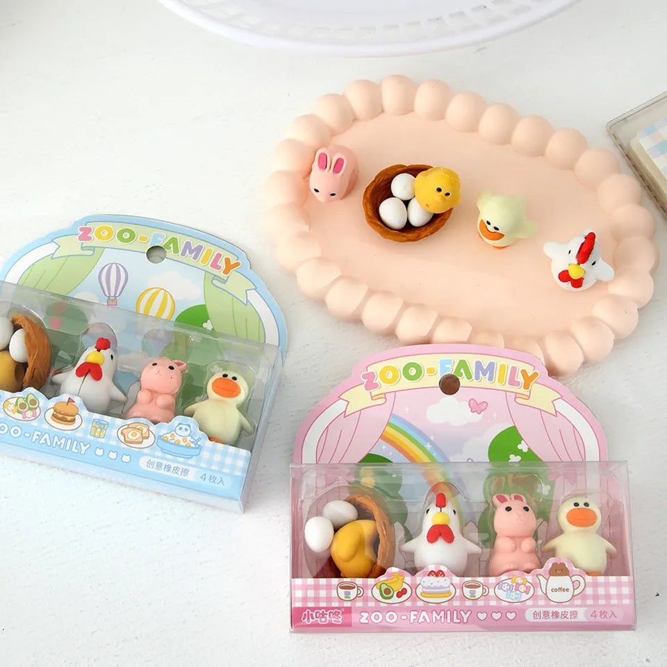 Lot de 4 Gommes Animaux de Ferme