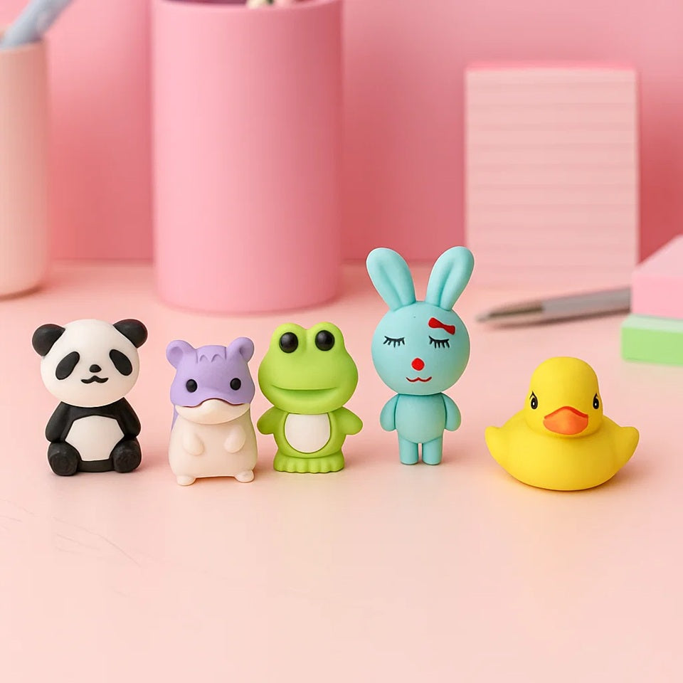Lot de 5 Gommes en Forme d'Animaux
