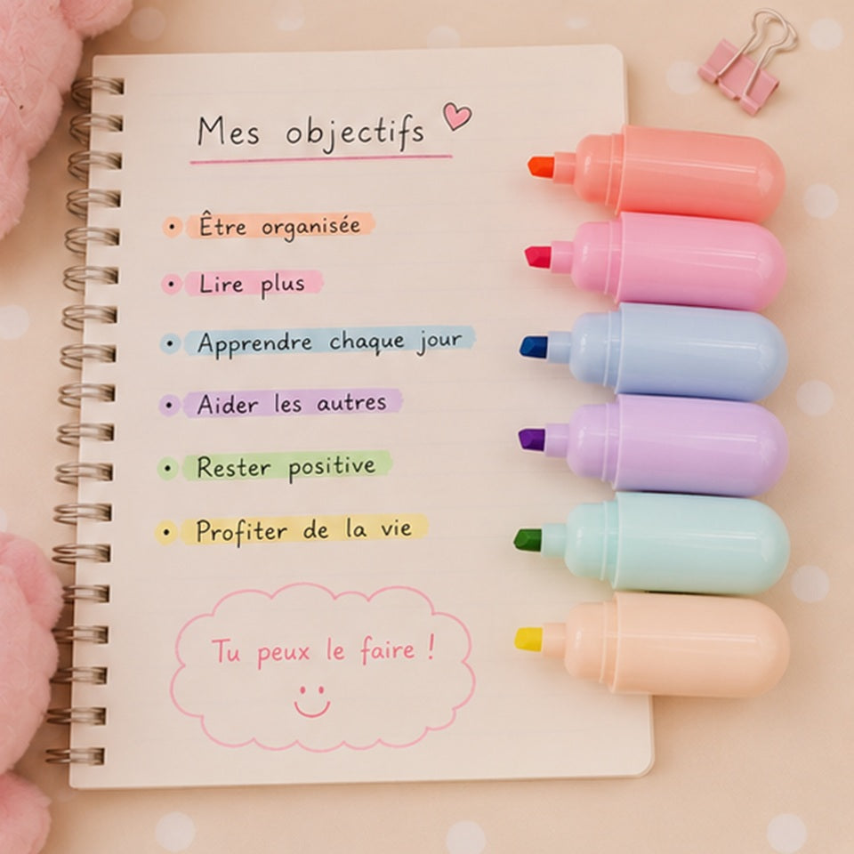 Lot de 6 Surligneurs en Capsule à Visages Mignons
