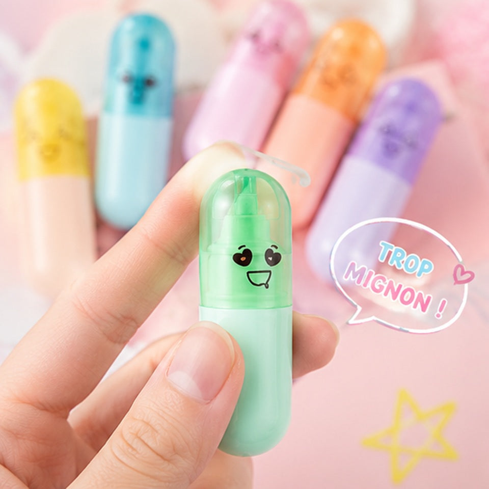 Lot de 6 Surligneurs en Capsule à Visages Mignons