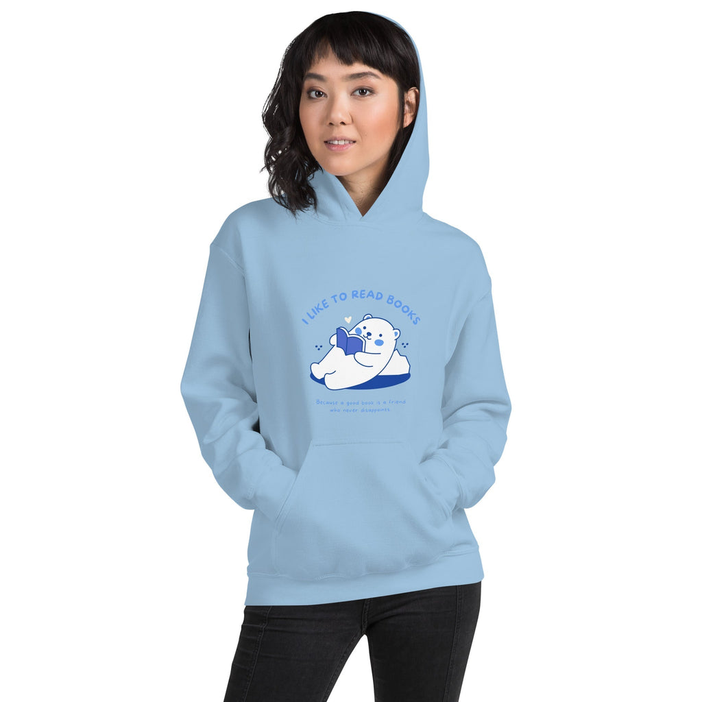 Sweatshirt à Capuche Bleu Ciel Motif Ours Lecteur