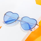 Lunettes de Soleil Cœur Bleu Clair à Monture Dorée