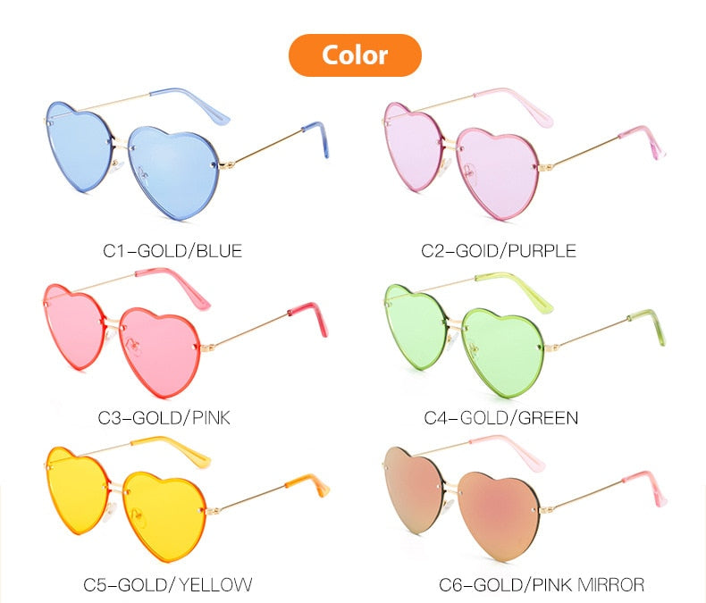 Lunettes de Soleil Cœur Bleu Clair à Monture Dorée
