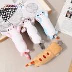 Trousse en Peluche Longue Chat Rose et Blanche