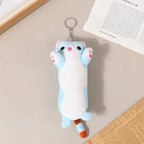 Trousse en Peluche Longue Chat Rose et Blanche