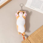 Trousse en Peluche Longue Chat Rose et Blanche