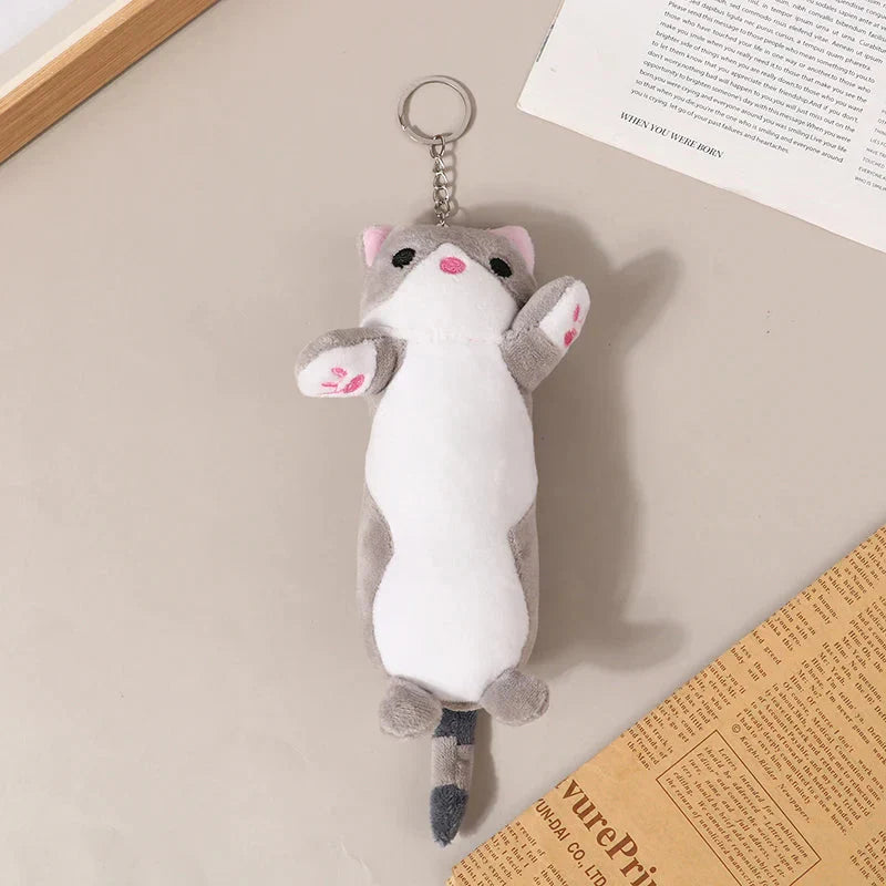 Trousse en Peluche Longue Chat Rose et Blanche
