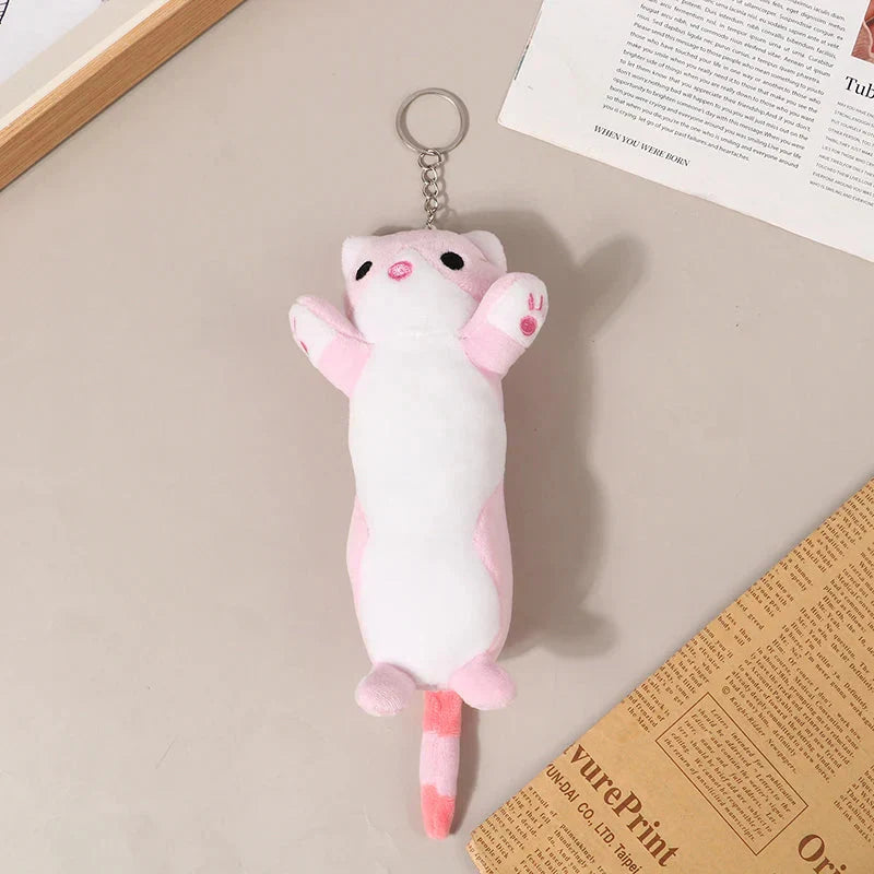 Trousse en Peluche Longue Chat Rose et Blanche