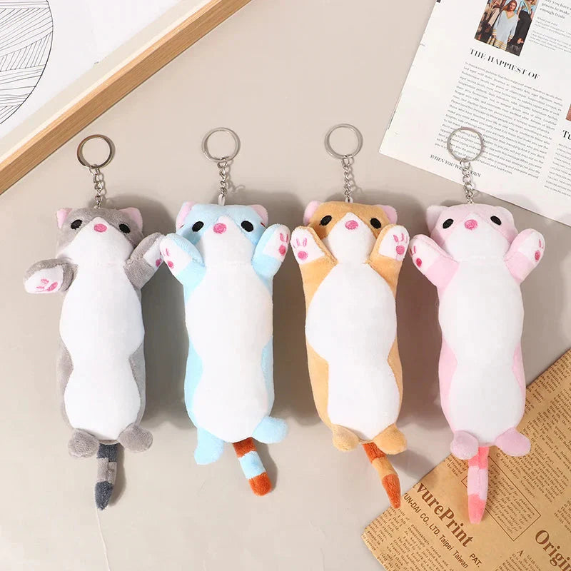 Trousse en Peluche Longue Chat Rose et Blanche