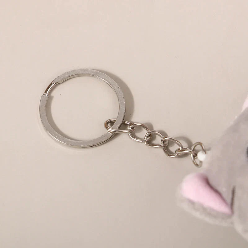 Trousse en Peluche Longue Chat Rose et Blanche