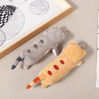 Trousse en Peluche Longue Chat Rose et Blanche