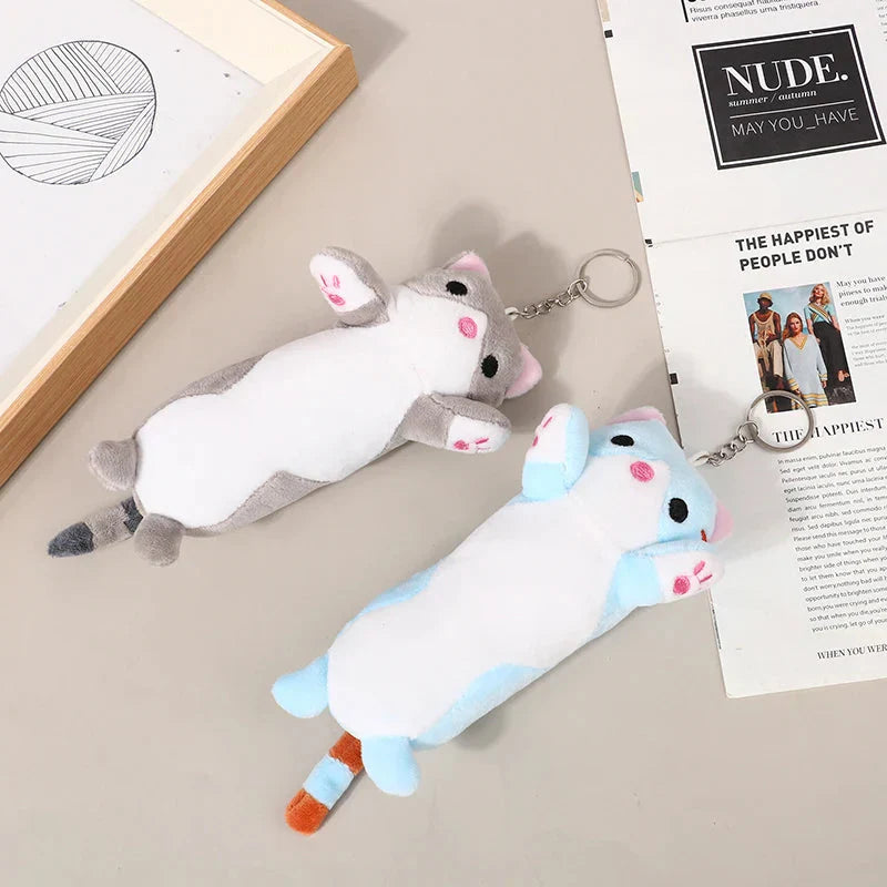 Trousse en Peluche Longue Chat Rose et Blanche
