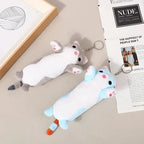 Trousse en Peluche Longue Chat Rose et Blanche