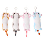 Trousse en Peluche Longue Chat Rose et Blanche