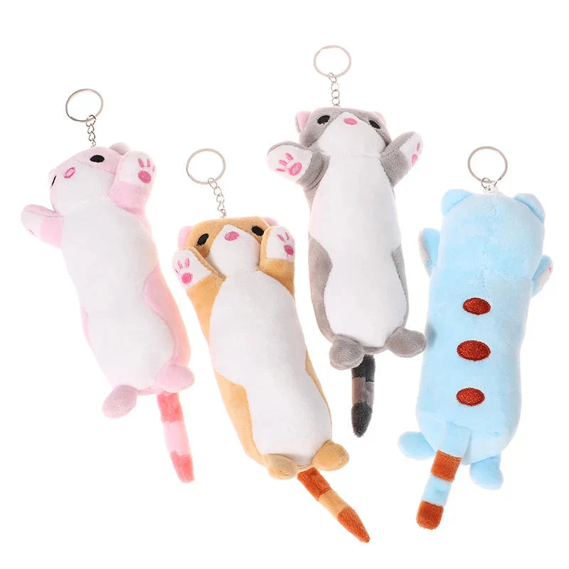 Trousse en Peluche Longue Chat Rose et Blanche