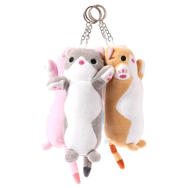 Trousse en Peluche Longue Chat Rose et Blanche