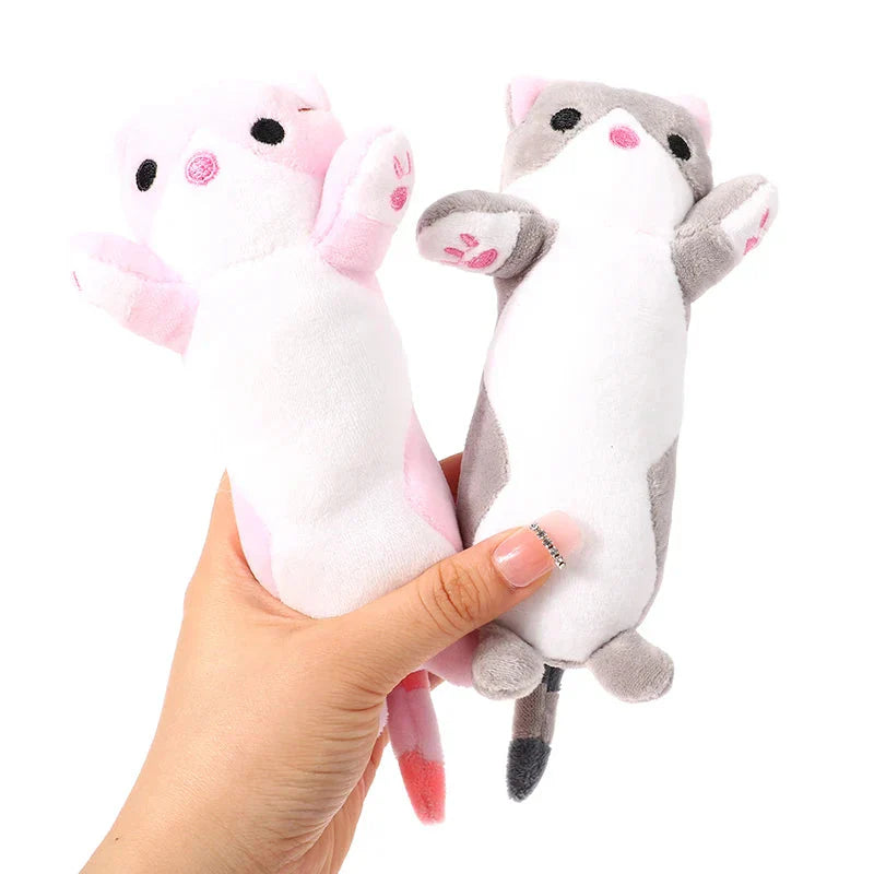 Trousse en Peluche Longue Chat Rose et Blanche