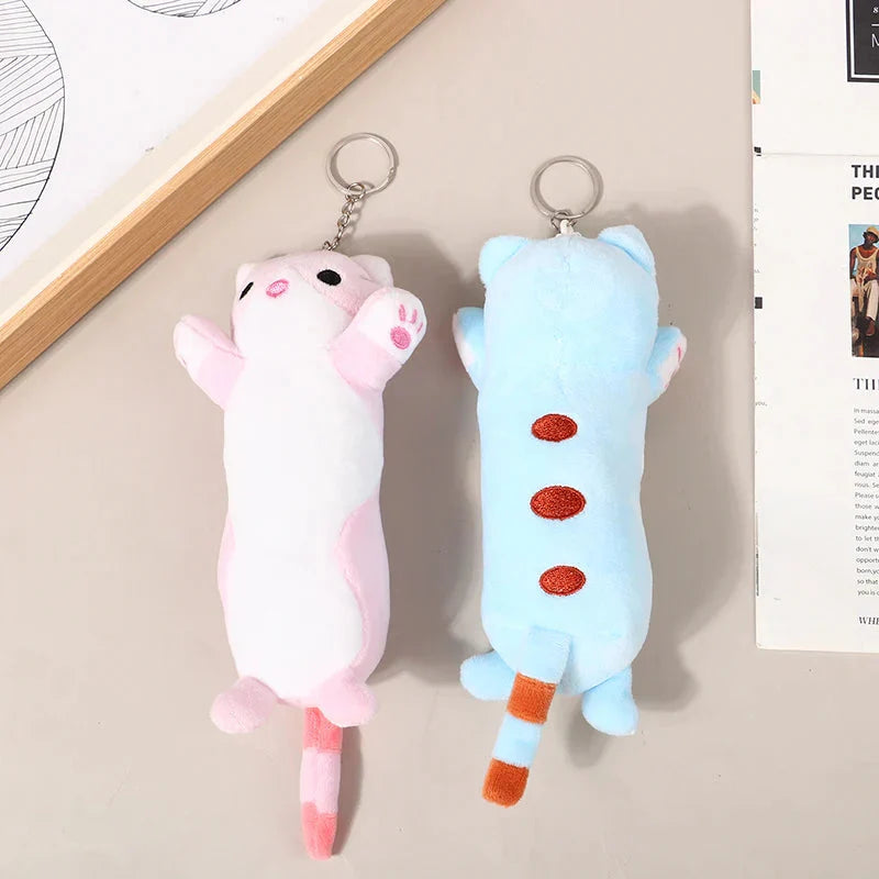 Trousse en Peluche Longue Chat Rose et Blanche