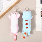 Trousse en Peluche Longue Chat Rose et Blanche
