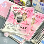 Carnet à Spirale Kawaii Rose aux Chats et Cœurs
