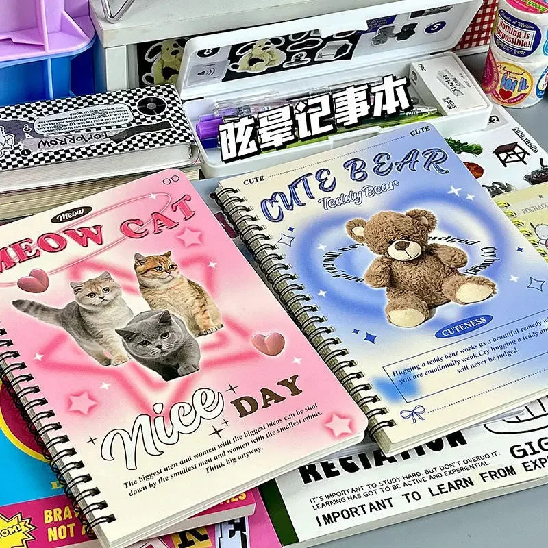 Carnet à Spirale Kawaii Rose aux Chats et Cœurs