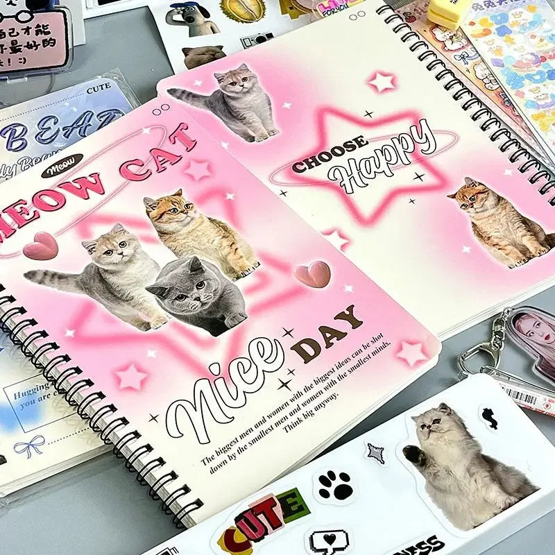 Carnet à Spirale Kawaii Rose aux Chats et Cœurs