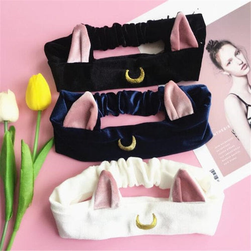 Bandeau en Velours à Oreilles de Chat et Lune