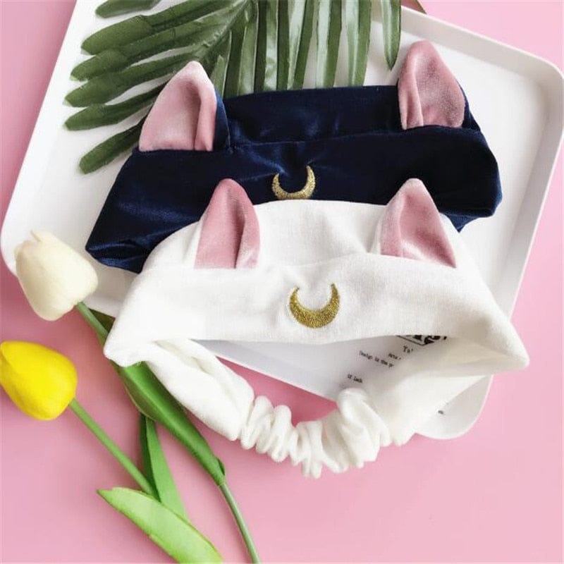 Bandeau en Velours à Oreilles de Chat et Lune