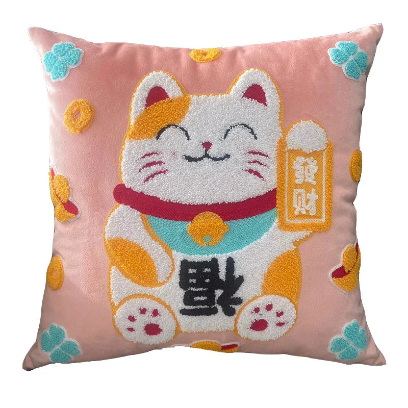 Coussin peluche Manekineko chat porte-bonheur de luxe - Câlin Kawaii