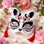 Masque Kitsune en Rouge et Noir