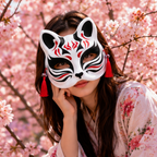 Masque Kitsune en Rouge et Noir