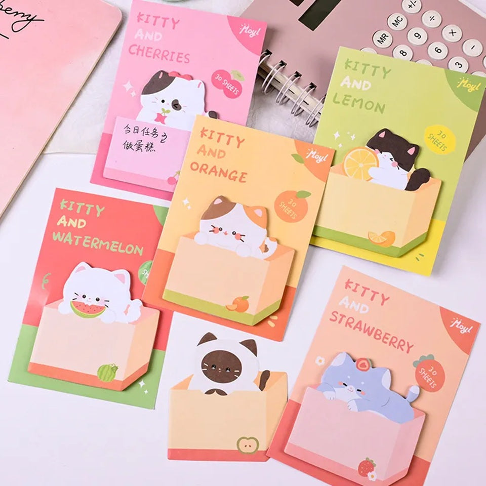 Notes Adhésives Chat Kawaii aux Motifs Fruits