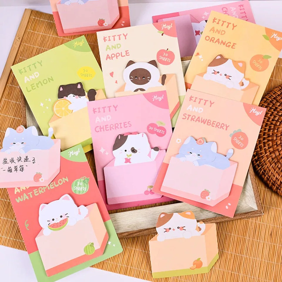 Notes Adhésives Chat Kawaii aux Motifs Fruits