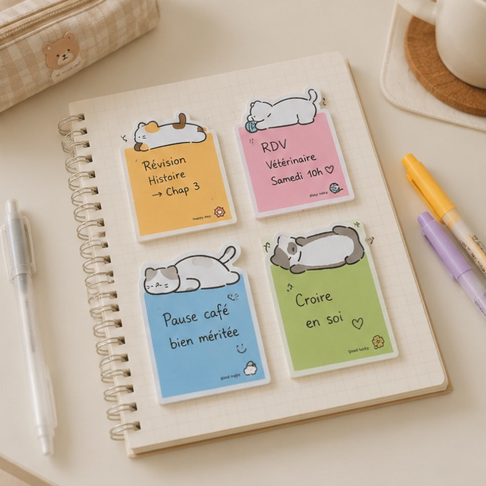 Kit de Papeterie Kawaii Patte de Chat Rose et Noir