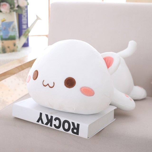 Peluche Kawaii Blanche Allongée et Joues Roses