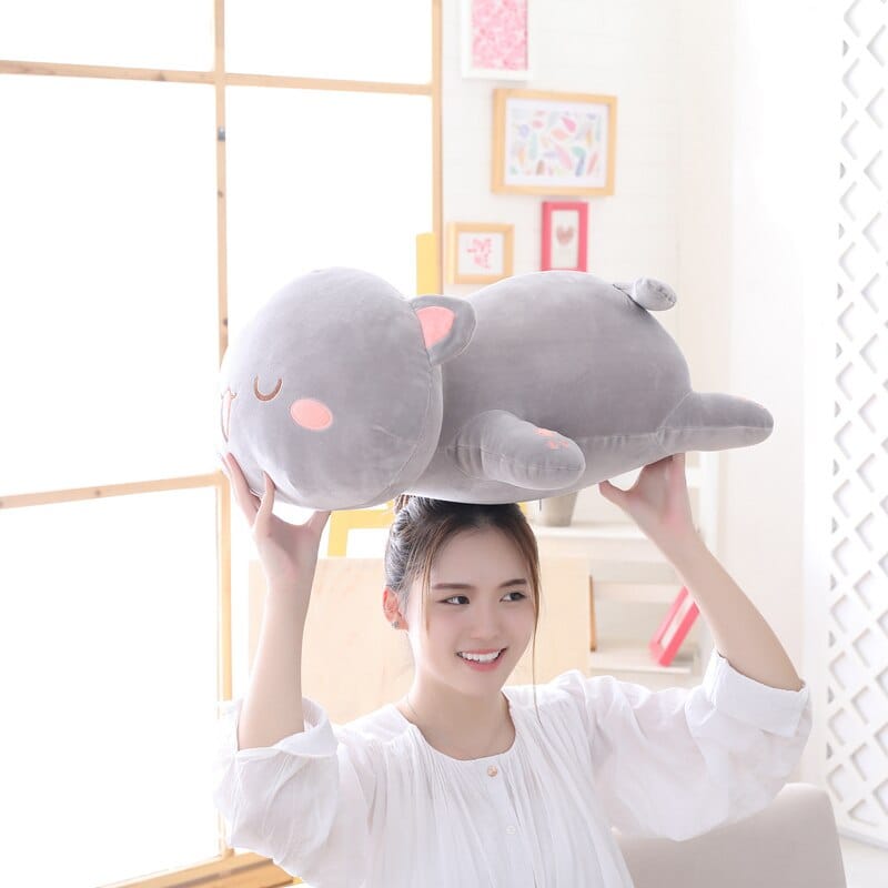 Peluche Kawaii Blanche Allongée et Joues Roses