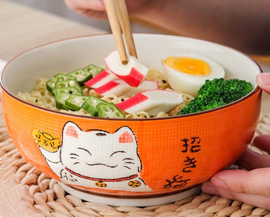 Bol rond en céramique chat porte-bonheur japonais multi-tailles - Câlin Kawaii