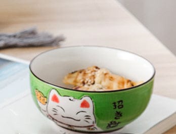 Bol rond en céramique chat porte-bonheur japonais multi-tailles - Câlin Kawaii