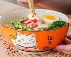 Bol rond en céramique chat porte-bonheur japonais multi-tailles - Câlin Kawaii