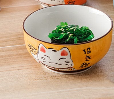 Bol rond en céramique chat porte-bonheur japonais multi-tailles - Câlin Kawaii