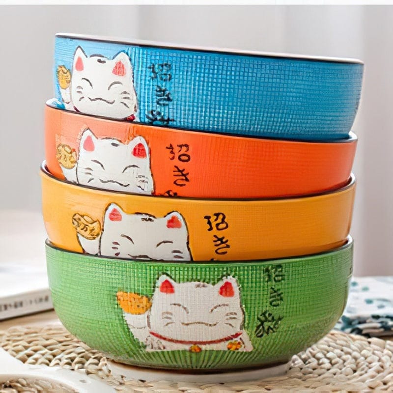 Bol en Céramique Maneki-neko Japonais Bleu