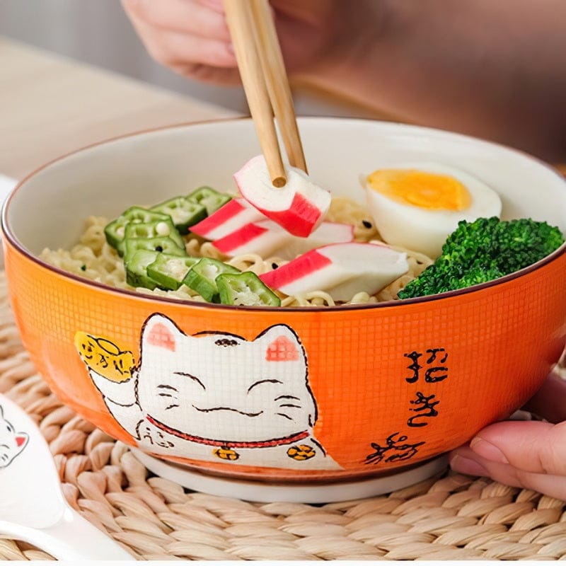 Bol en Céramique Maneki-neko Japonais Bleu