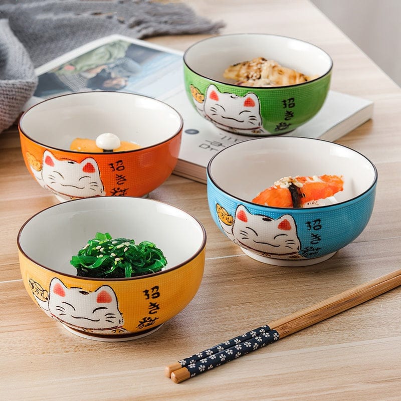 Bol en Céramique Maneki-neko Japonais Bleu