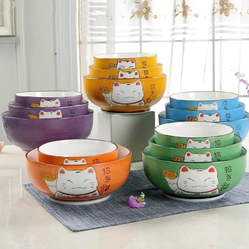 Bol en Céramique Maneki-neko Japonais Bleu